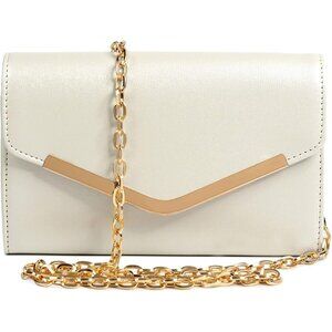 🆕Women White Clutch Purse Evening Bag Envelope With Detachable Chain Handbag